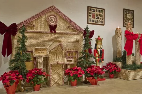 santa's workshop made out of wine corks