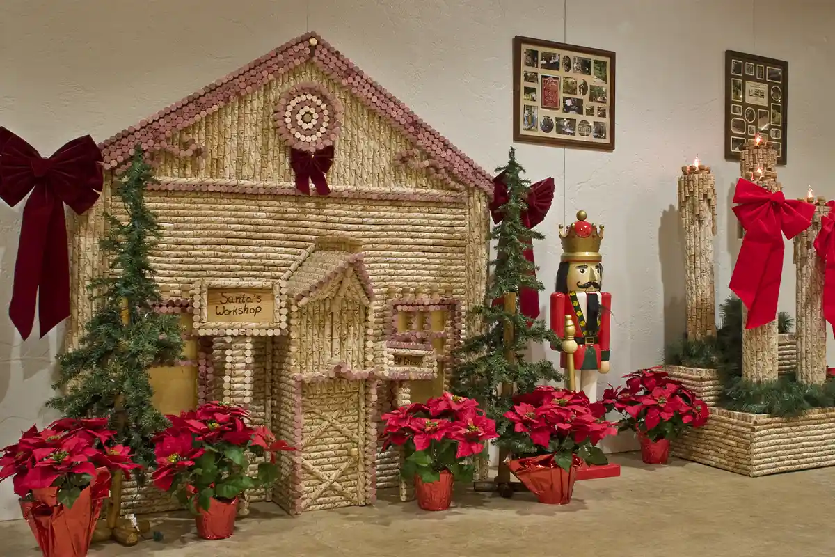 santa's workshop made out of wine corks
