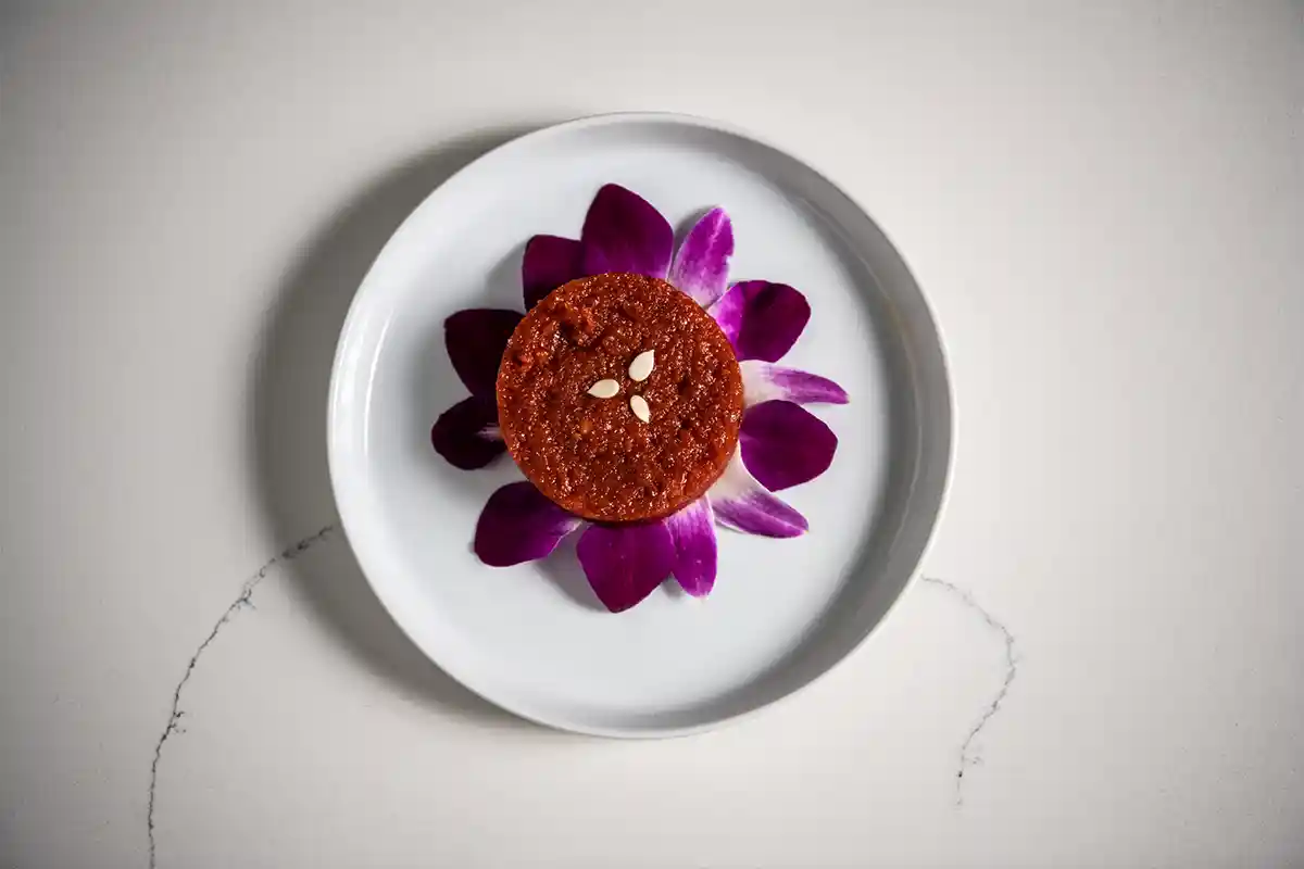 dessert with pink flower petals