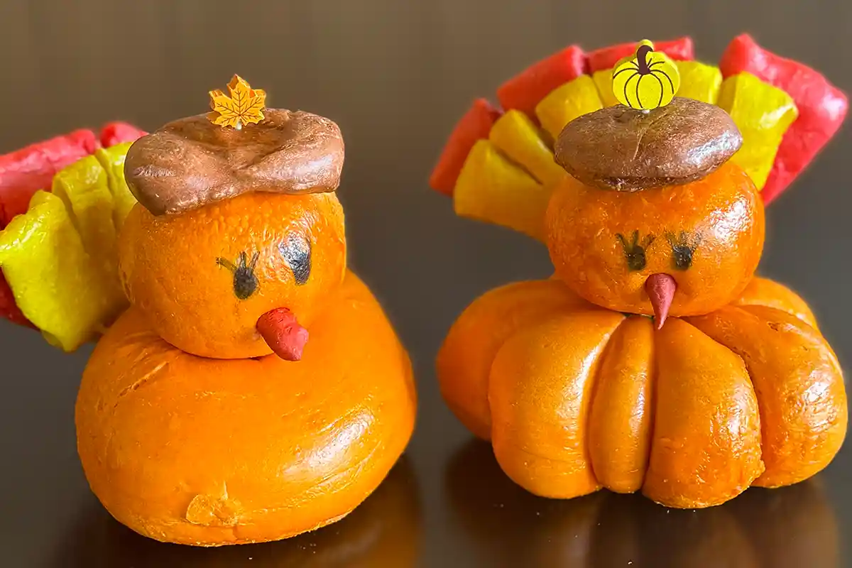 two turkey-shaped bagels