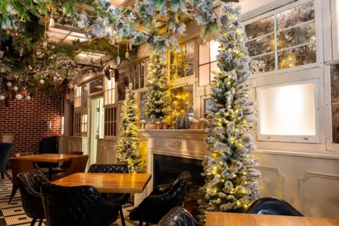 ambar dining room with winter wonderland decorations