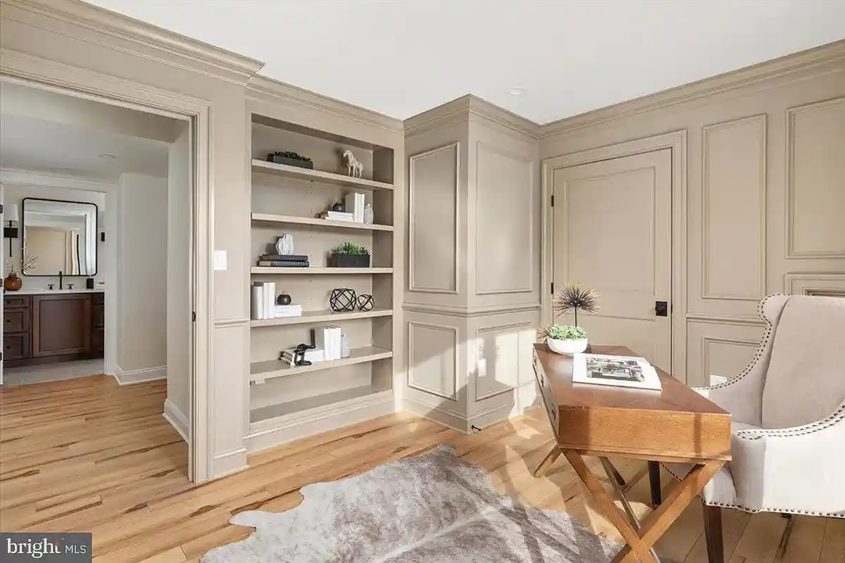 office with built-in shelves