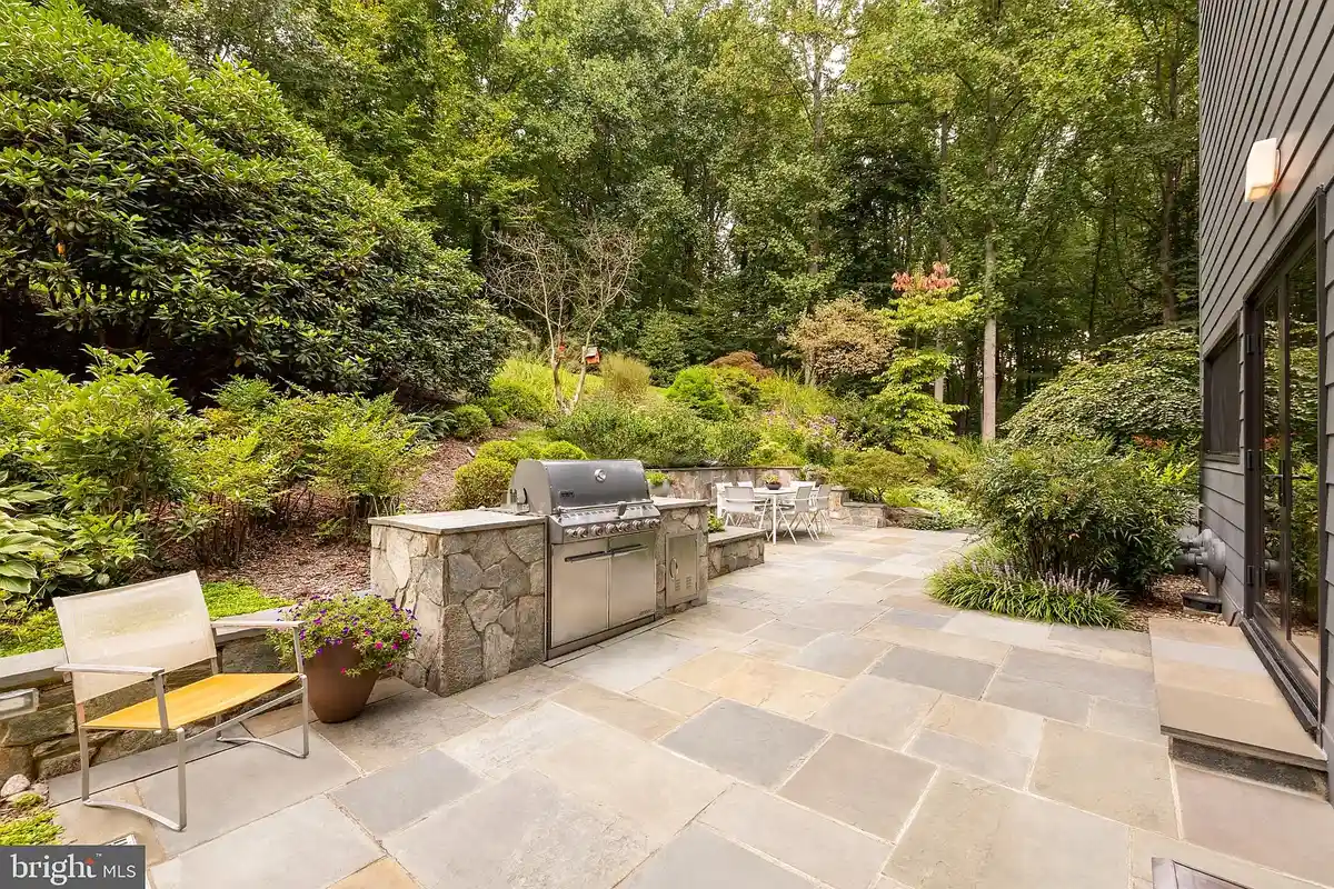 built-in grill in outdoor entertaining area