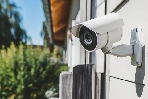 home security camera on an exterior building