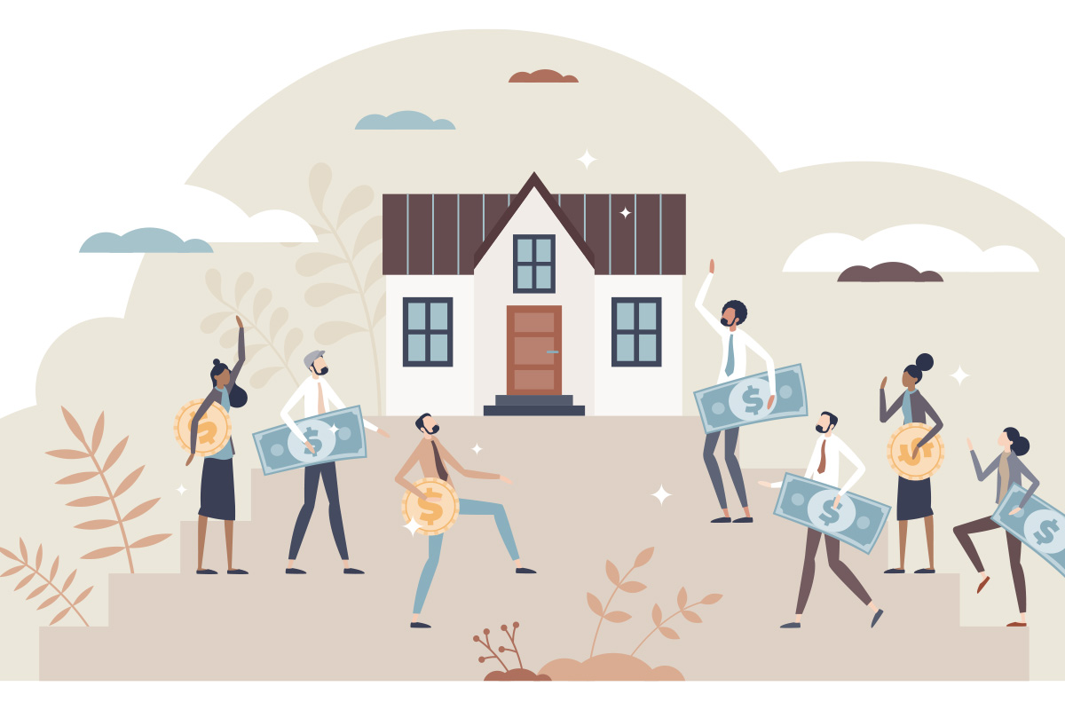 illustration of people bidding on a house