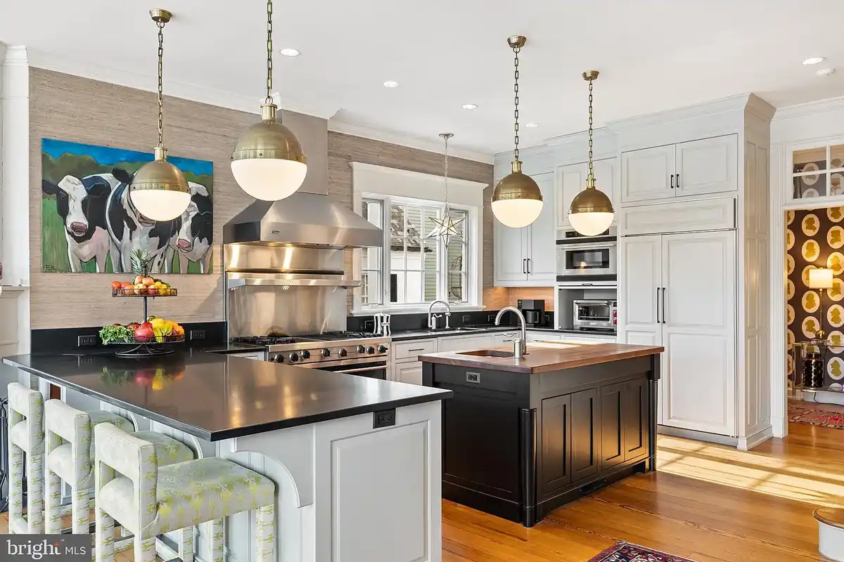 gourmet kitchen with bar seating and island