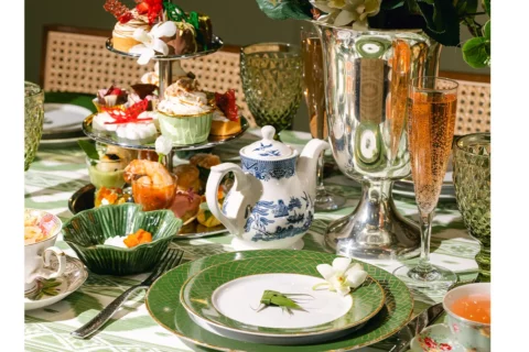 Table set for high tea at Flore Cafe