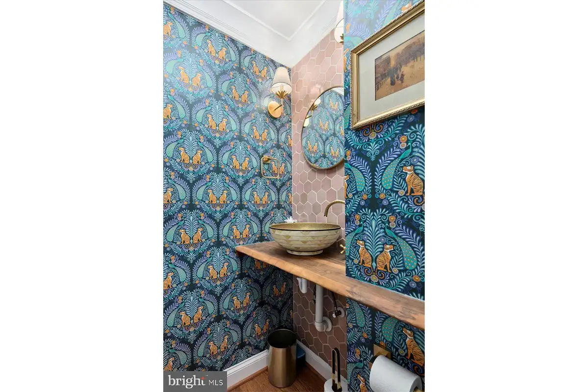 Bathroom with statement wallpaper