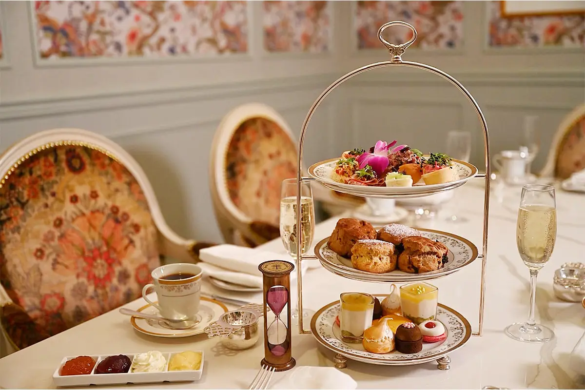 A table is set for Cherry Blossom Tea at the Willard InterContinental Washington, D.C.