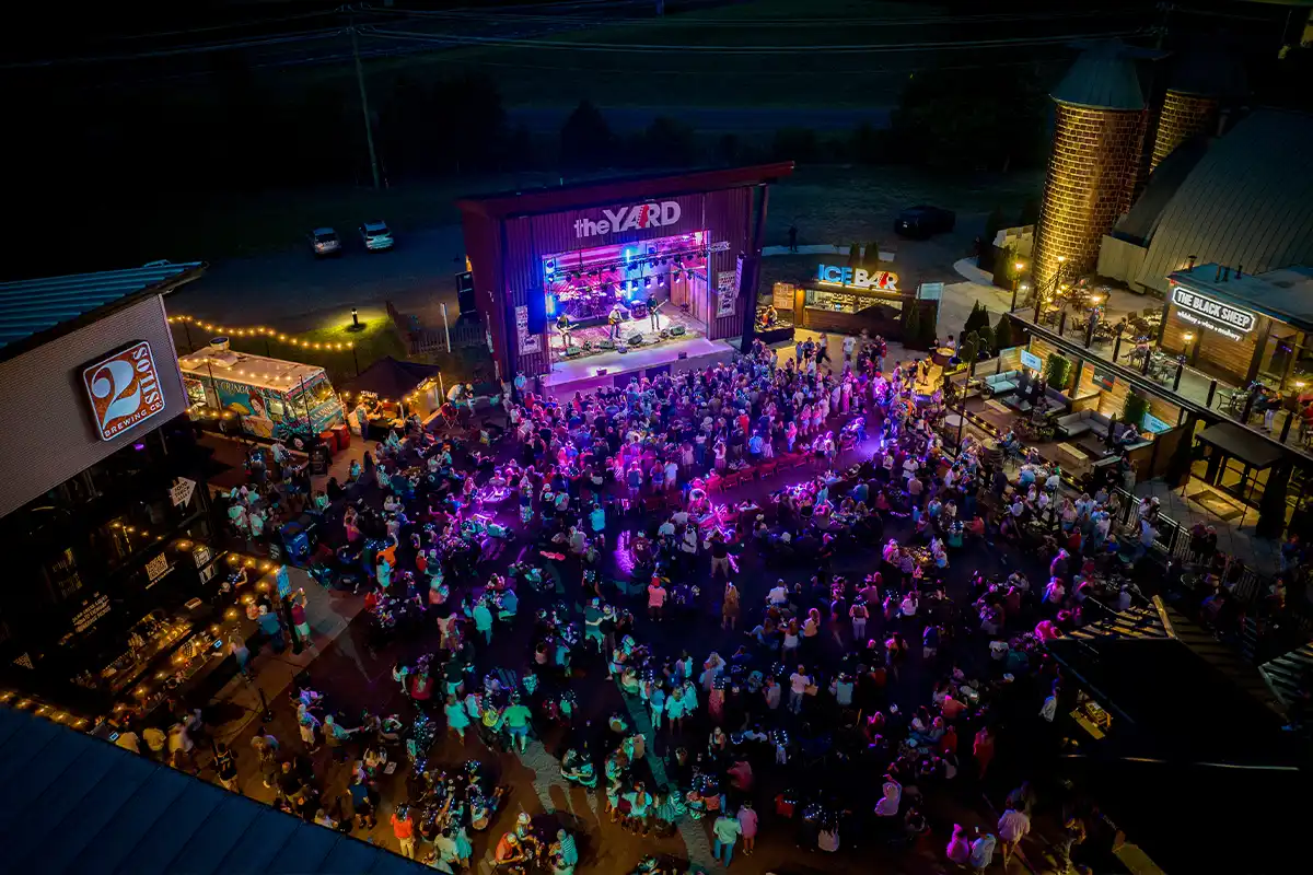 crowd listening to live music at The Yard at Farm Brew Live