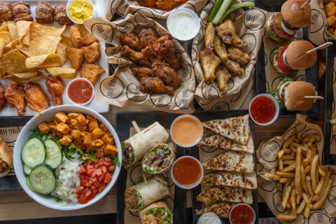 spread of food at First down sports bar and grill