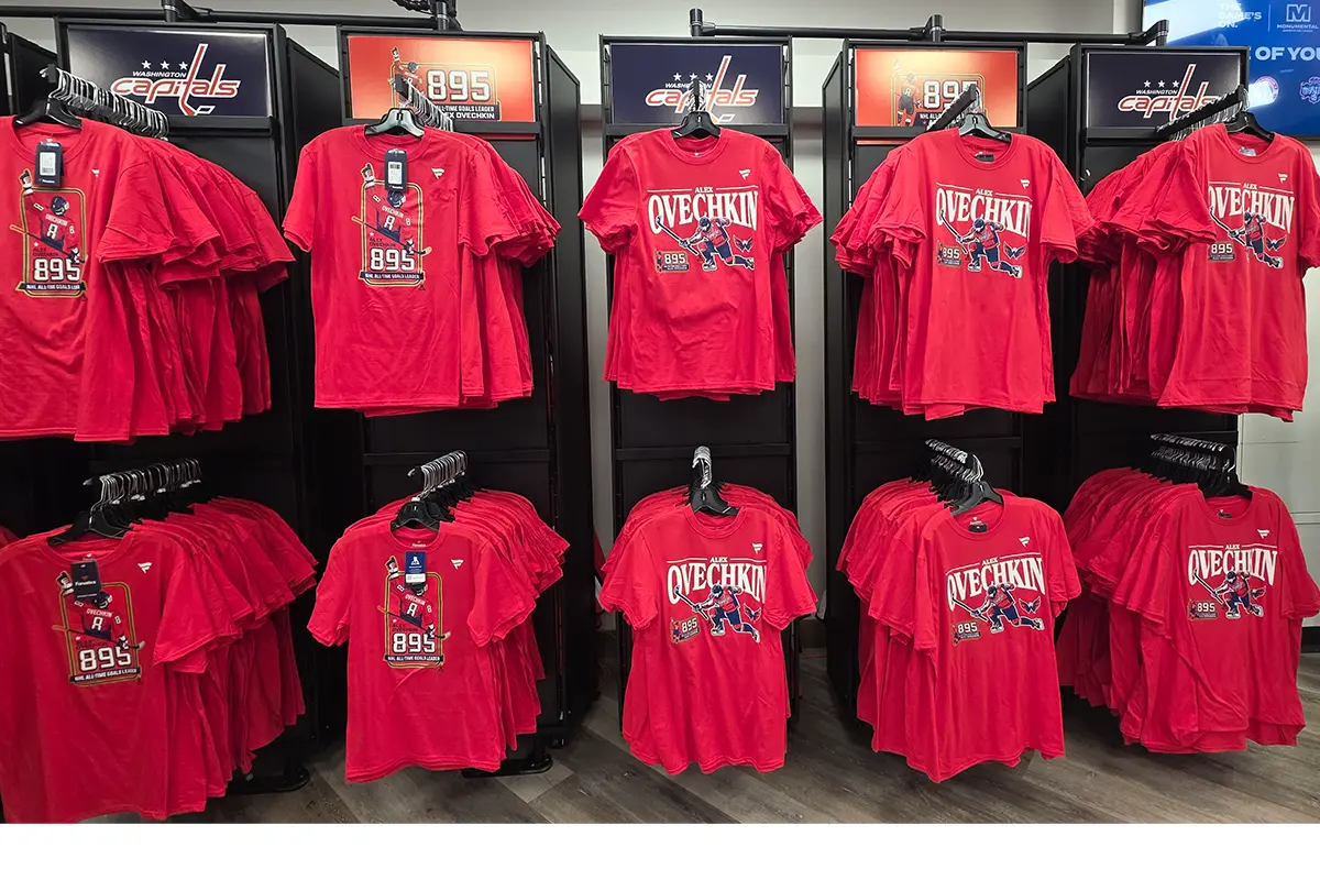 Rows of red Alex Ovechkin 895 T-shirts