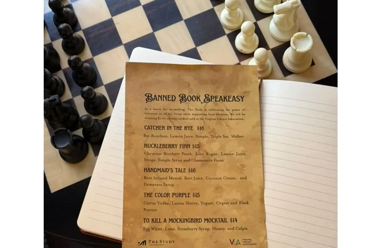 Cocktail menu at Banned Book Speakeasy returning to The Study at Morrison House