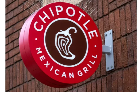 Chipotle sign on the side of a building