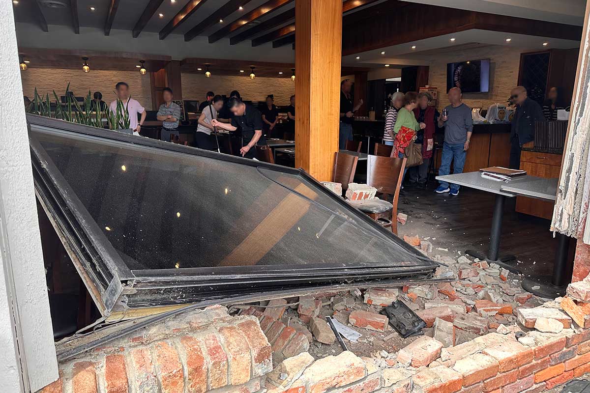 damage to Ariake's Fairfax location after car crashed into front window