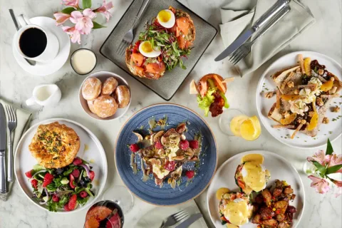 Easter brunch food on the table at Santé