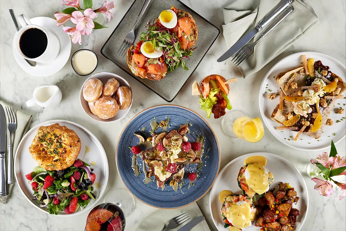 Easter brunch food on the table at Santé