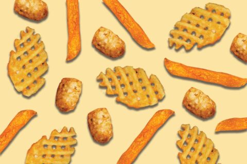 graphic of sweet potato fries, tater tots, and waffle fries