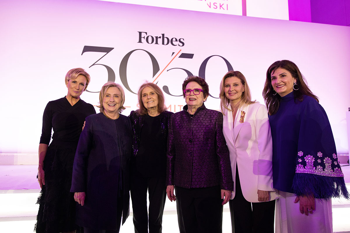 Brzezinski at the Forbes and Know Your Value 30/50 Summit with Hillary Clinton, Gloria Steinem, Billie Jean King, Olena Zelenska, and Fran Katsoudas
