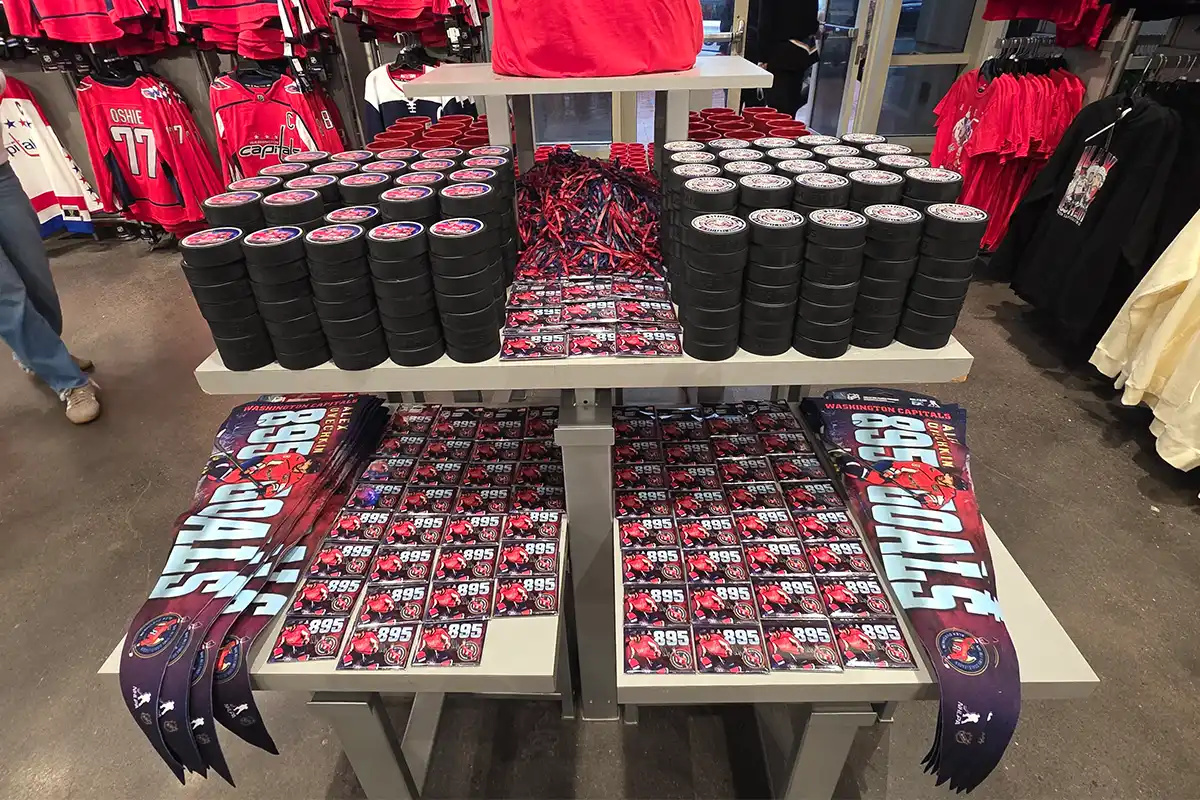Alex Ovechkin pucks, pennants, and magnets