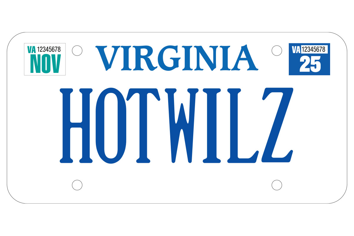 Hot Wheels vanity license plate graphic