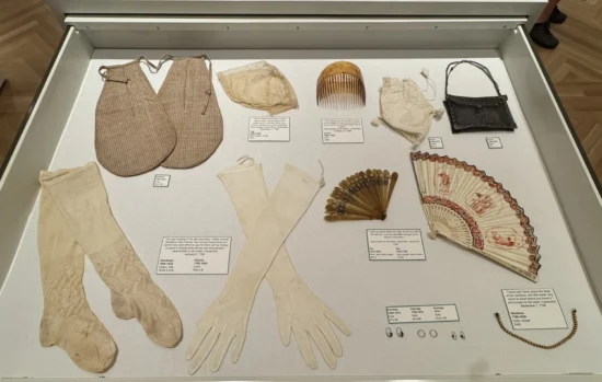 purses, gloves, fans, stockings and other artifacts at the Jane Austin Exhibit at the DAR Museum