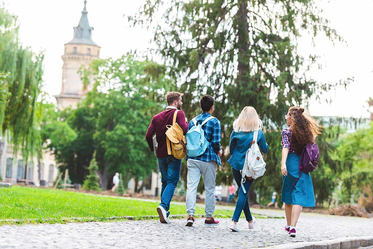 students walking on campus