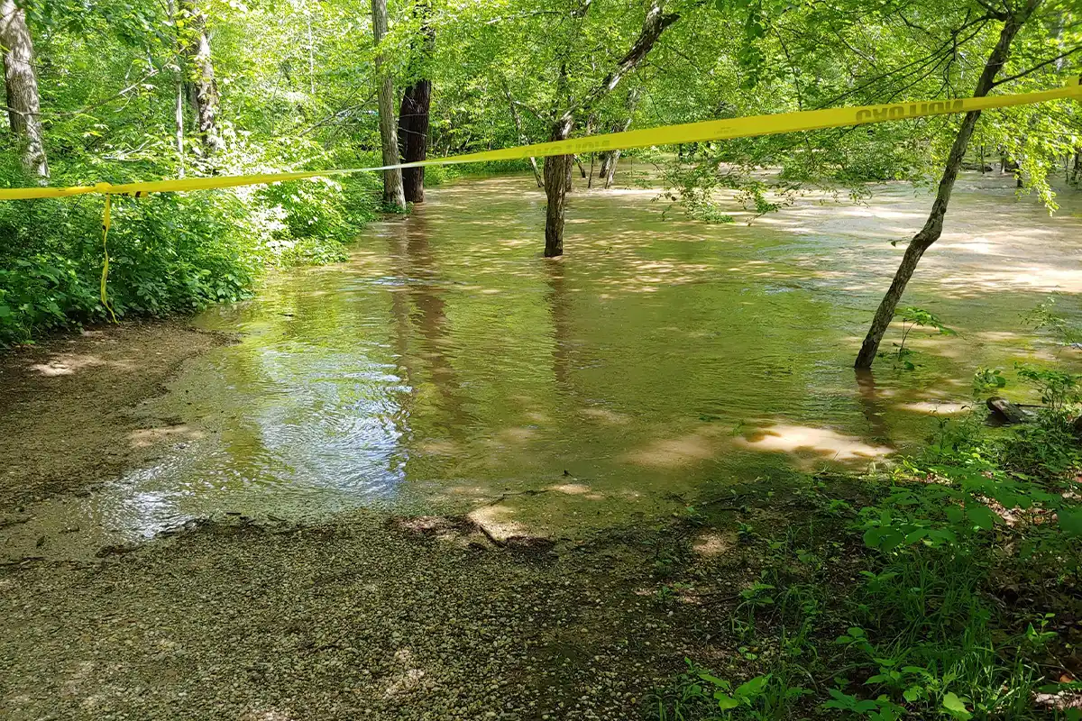 trails at Great Falls Park flooded in May 2025
