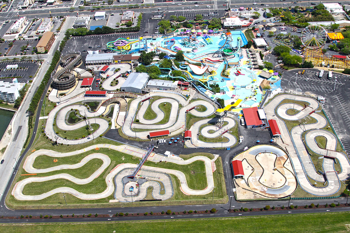 aerial shot of jolly roger amusement park in ocean city
