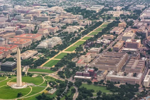 aerial view of national mall with washington monument