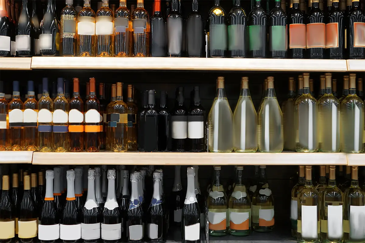 alcohol bottles on a store shelf
