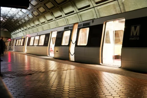 a DC metro train sits empty in a station