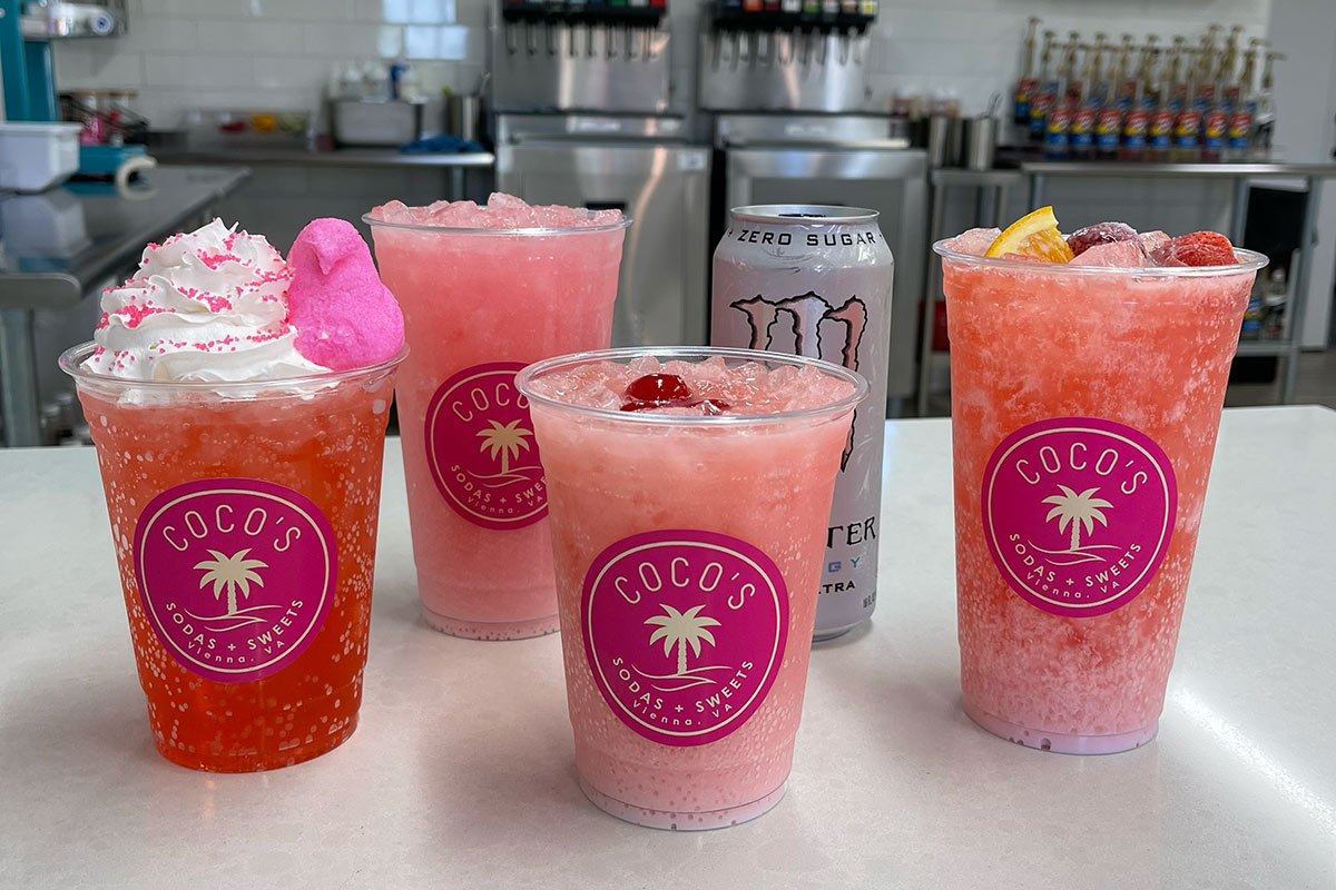 pink dirty sodas at Coco's Sodas + Sweets