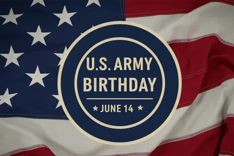 A U.S. Flag with the words U.S. Army Birthday June 14