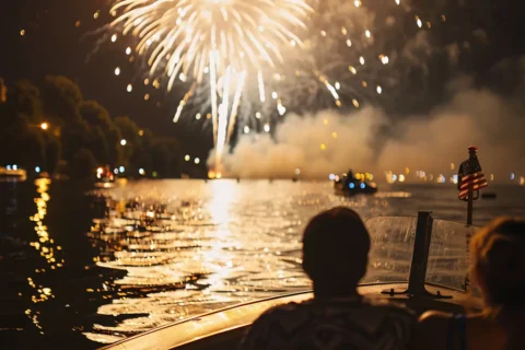 people watching fireworks from a boat
