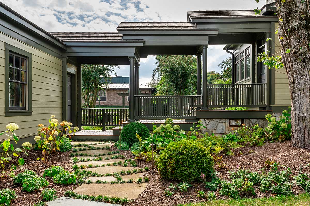 landscaped yard with walking path