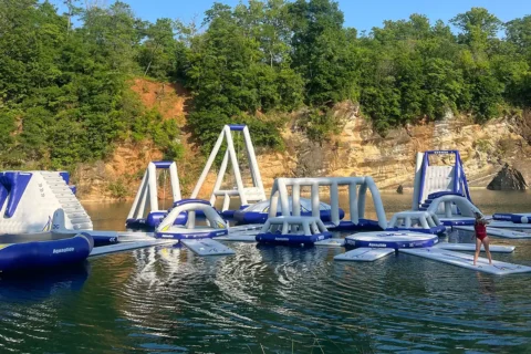 inflatable obstacle course at harpers ferry waterpark