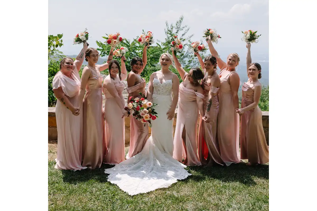 bride with bridesmaids
