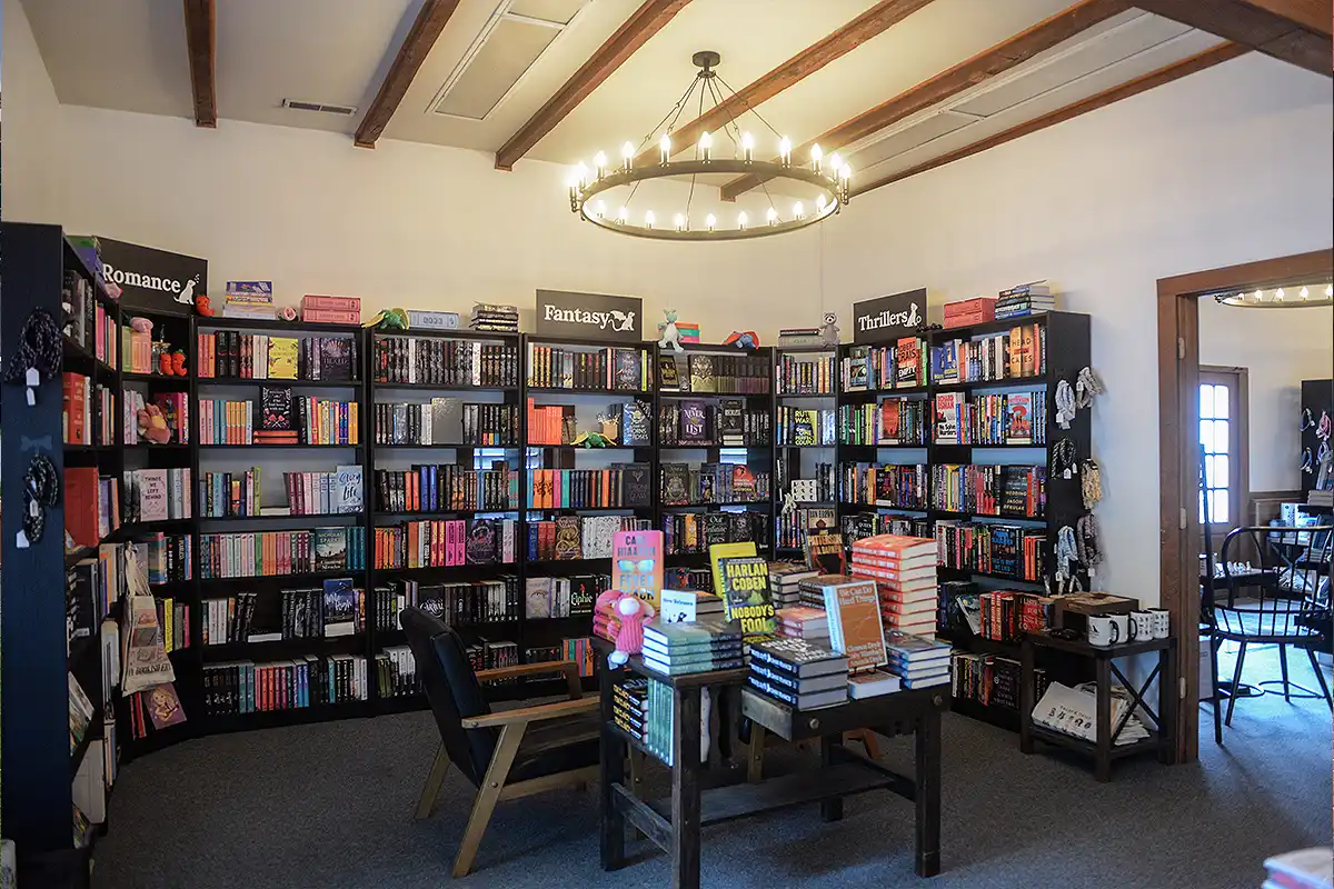 bookshelves at Tales & Tails