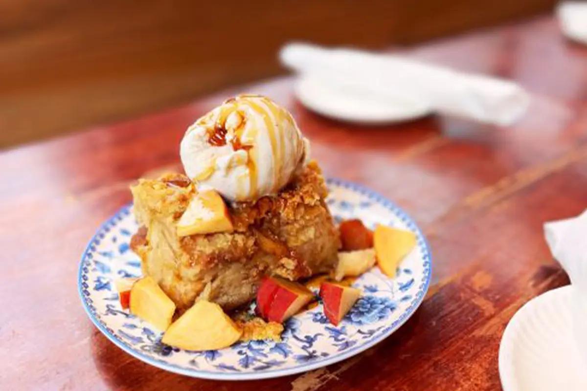 Peach bread pudding at Harvey's