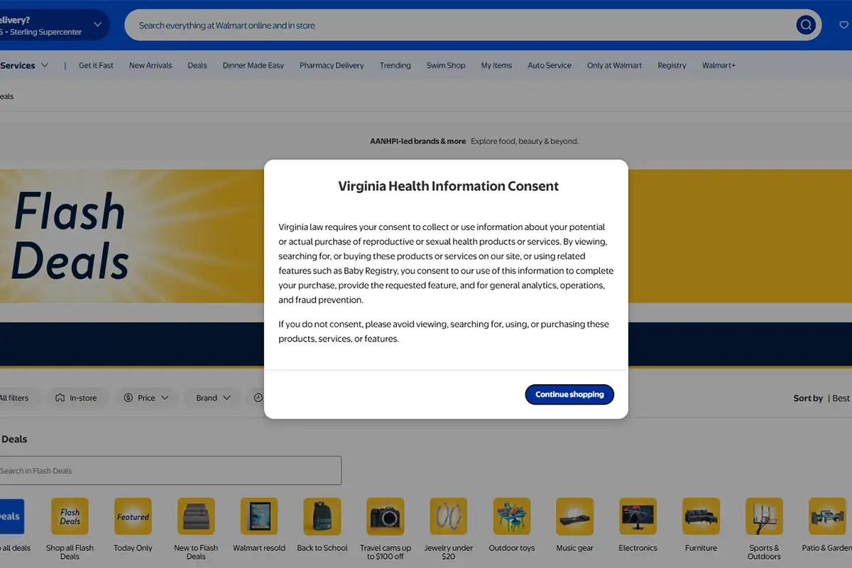 Screenshot of Walmart popup