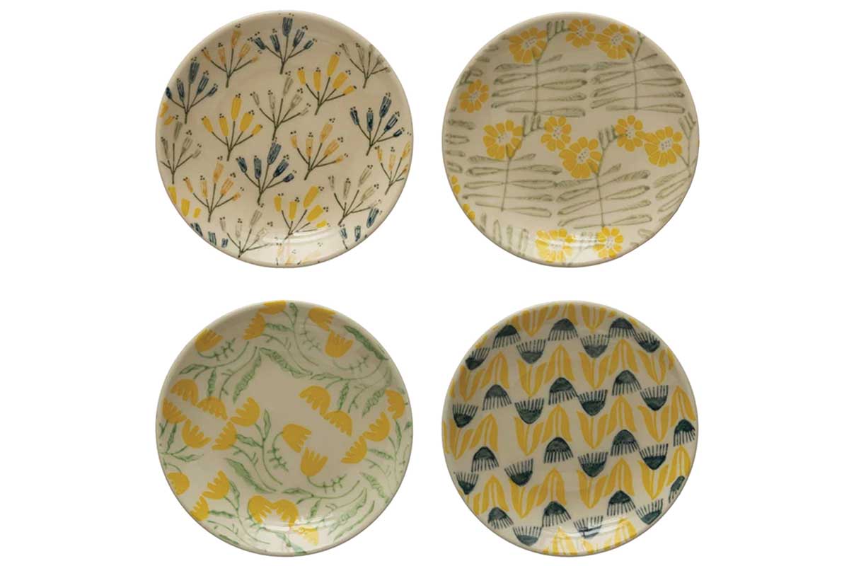 yellow plates with floral designs