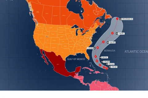 Hurricane Erin Eye Path Map Illustration