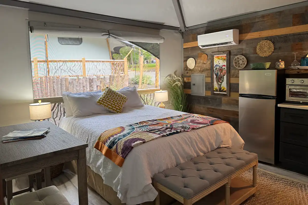 interior of cabin bedroom at karoo resorts