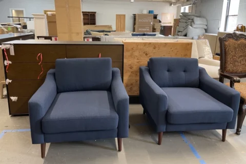 two blue chairs from GoobyHello, a Merrifield furniture store
