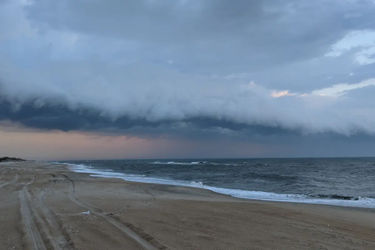 beach in Outer Banks, NC with storm clouds