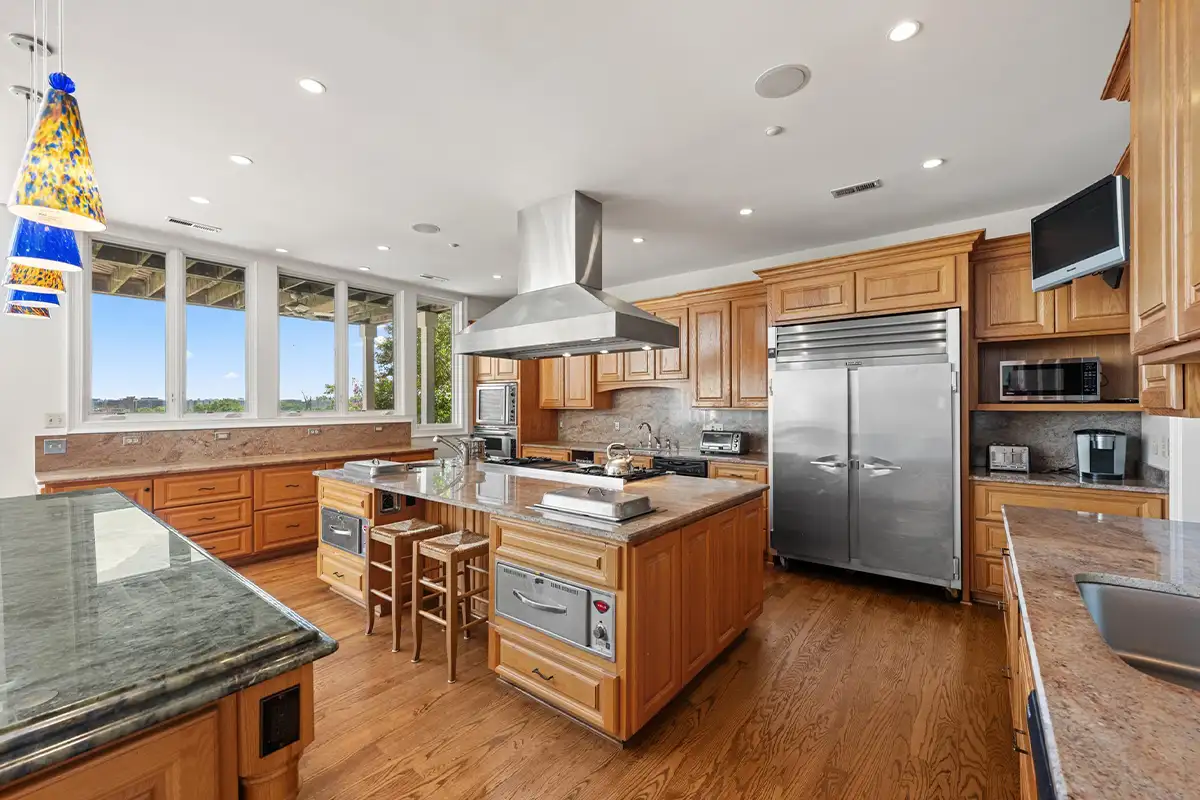 Commercial-grade kitchen with dual counters