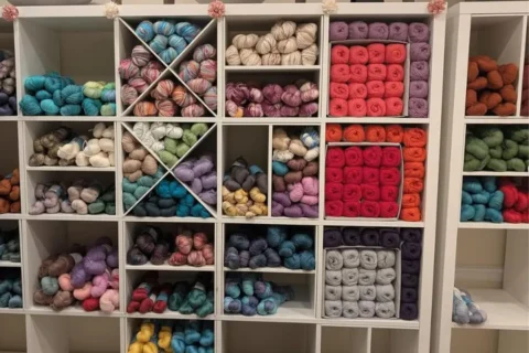 yarn on display at Entangled yarn store