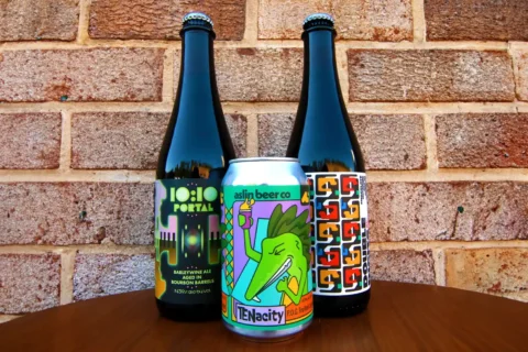 aslin beer co anniversary bottles and can