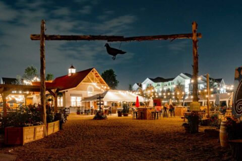 Eavesdrop brewery outdoor seating area at night